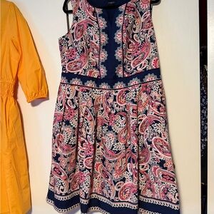 Talbots Navy and Pink Paisley Midi Dress
